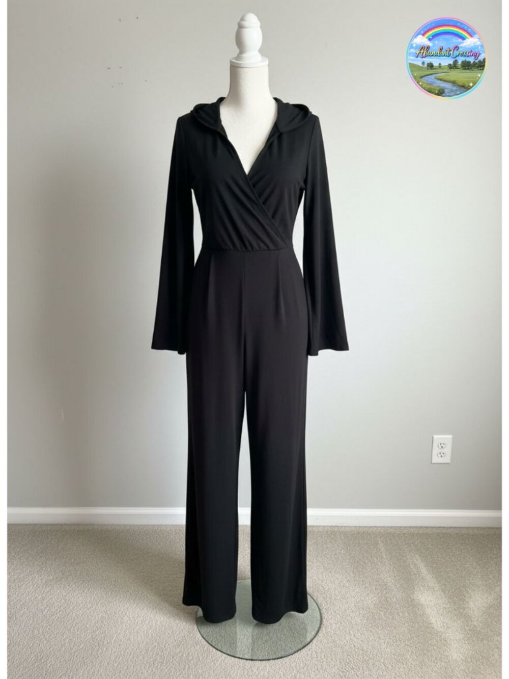 Elegant V-Neck Wide-Leg Jumpsuit with Chiffon Sleeves Formal Work Party
